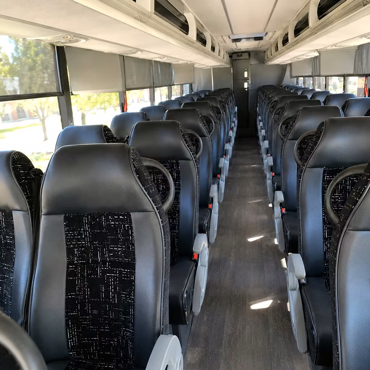 orange charter bus interior