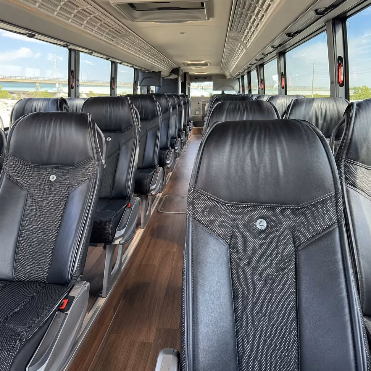orange charter bus rental interior